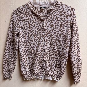 J.Crew XS Button-Up Cardigan Sweater – Ruffle Trim – Leopard Print – Wool Blend